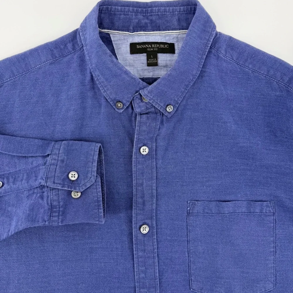 Banana Republic Mens Slim Fit Linen Cotton Button Down Shirt Blue Large L‎